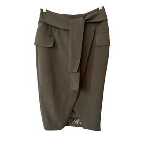 PENCIL SKIRT WOMENS ARMY GREEN SASH TIE SIZE S FAUX POCKETS SLIT IN FRONT